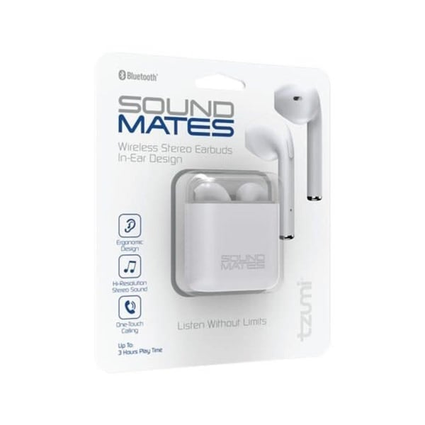 Tzumi Soundmates Bluetooth Earbuds with Wireless Charging, White TZ566900 - main